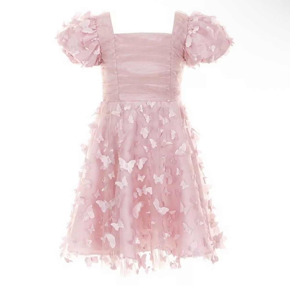 Rare Editions Little Girls Flutter-Sleeve Ruched-Bodice Butterfly Dress